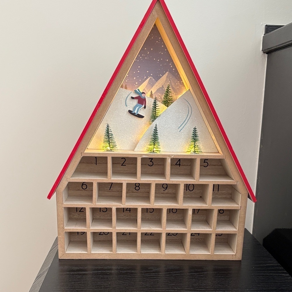 Wondershop Wooden Advent Ski Scene Calendar with Timed Lights